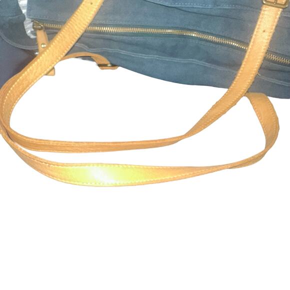 Hearth & Hand with Magnolia Canvas Tote Bag Navy with Tan Straps Large Carryall - Picture 7 of 13